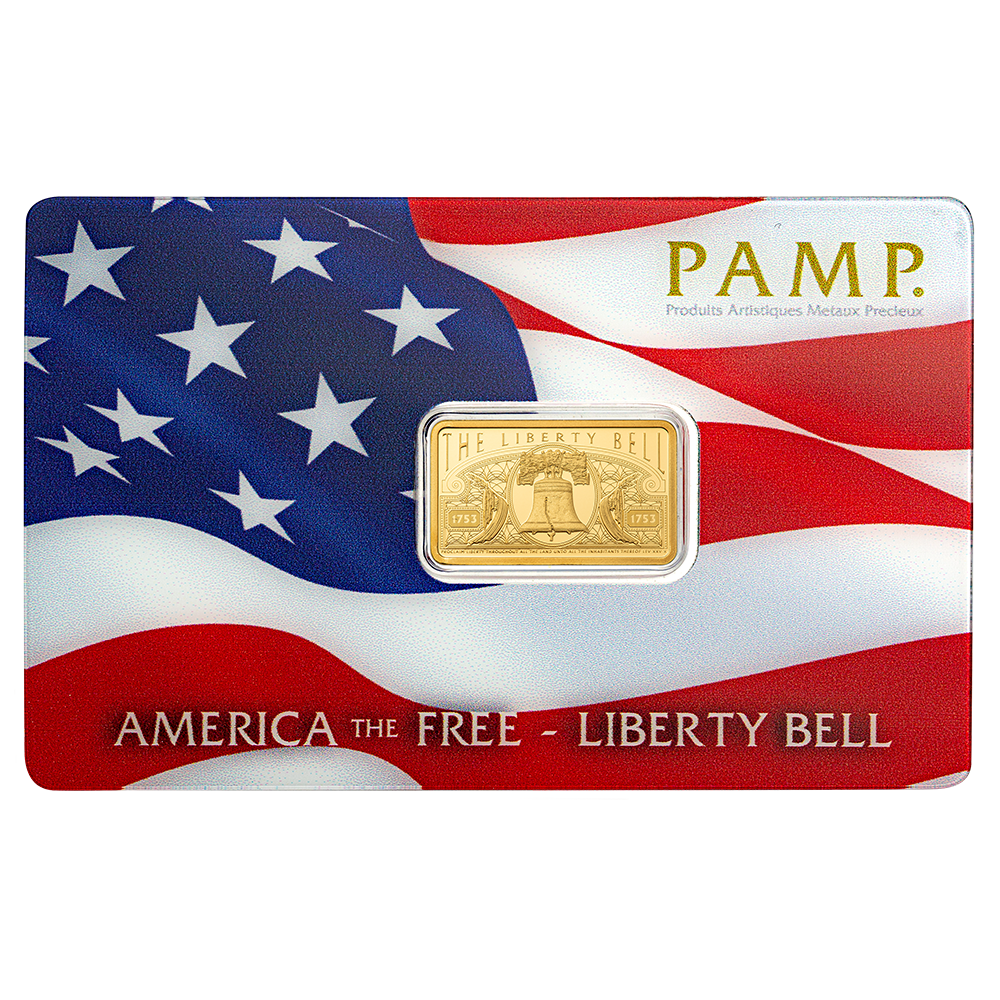 5g Pure Gold Bar - America the Free; Liberty Bell
