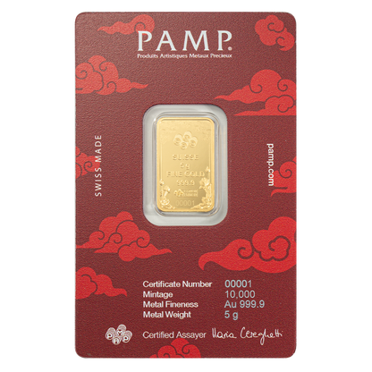 PAMP - 5 gram Gold Bar - Good Luck Yellow Dragon