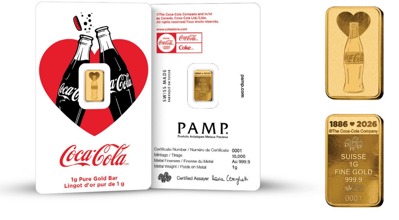 PAMP - 1g Gold Coca Cola Valentines