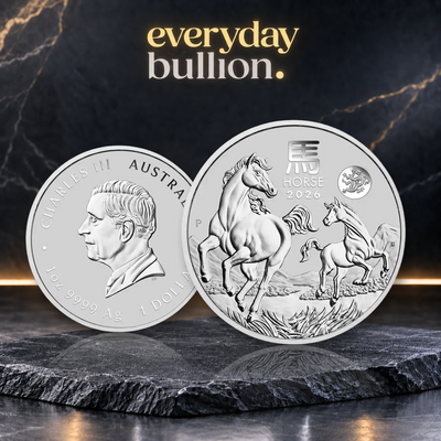 Australian Lunar Series III Year of the Horse 2026 $1 1oz .9999 Silver BU Coin with Dragon Privy Mark in Capsule – Australia – Perth Mint
