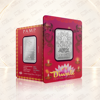 2026 Diwali Lakshmi & Sacred Cow 1oz .999 Silver Bar in Assay – United States – PAMP Suisse