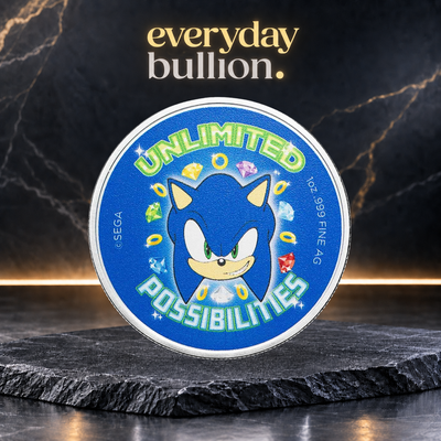 Sonic the Hedgehog™ 35th Anniversary 1oz .999 Fine Silver Colourised Round in TEP