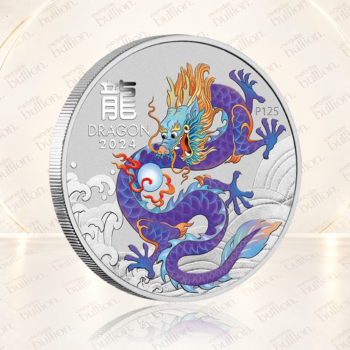 2024 Australian Lunar Series III Year of the Dragon Purple Dragon 1/2oz .9999 Silver Coloured BU Coin in Capsule – Australia – The Perth Mint