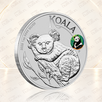 Beijing International Coin Exposition Australian Koala with Panda Privy 2025 $1 1 oz Silver Coloured Coin in Card - Australia - Perth Mint