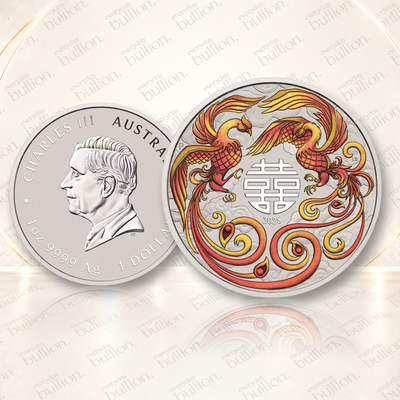 2025 Australia Double Phoenix Red & Gold 1oz .9999 Silver Coloured BU Coin in Capsule – Australia - The Perth Mint