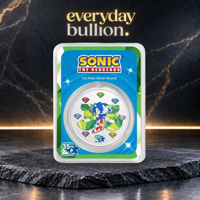 Sonic the Hedgehog™ 35th Anniversary 1oz .999 Fine Silver Colourised Round in TEP