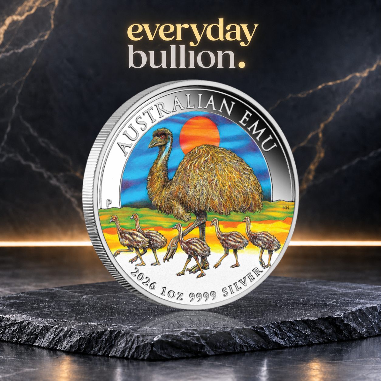 Australian Emu 2026 $1 1oz .9999 Fine Silver Coloured Coin in Box – Perth Mint