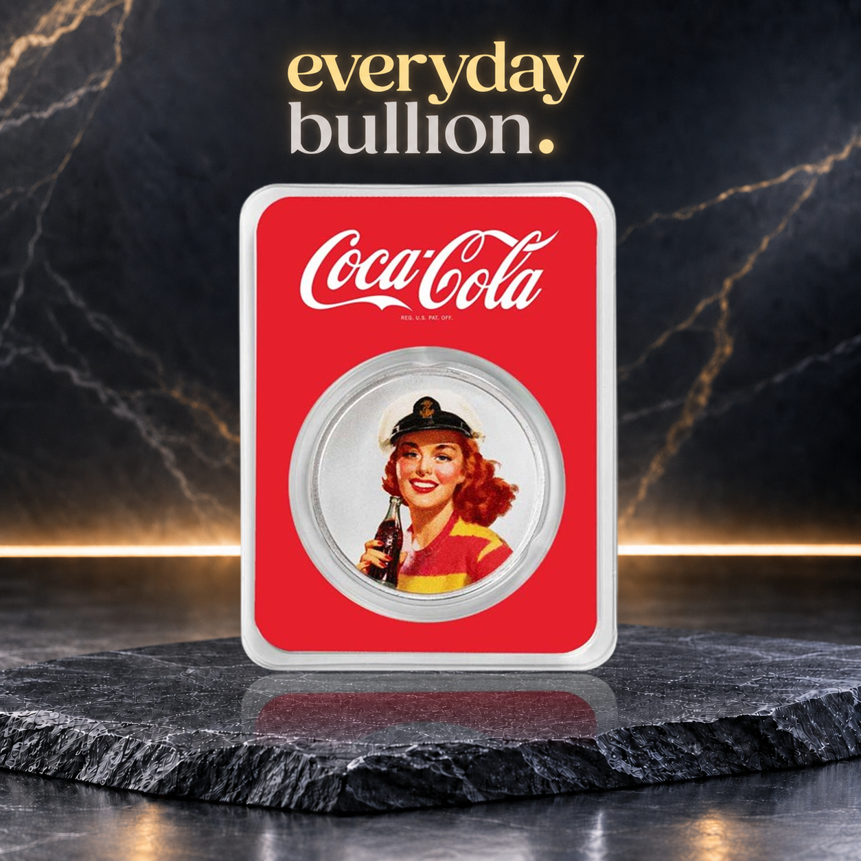 Coca-Cola® Bathing Beauties: Red Head 1oz .999 Fine Silver Colourised Round in TEP