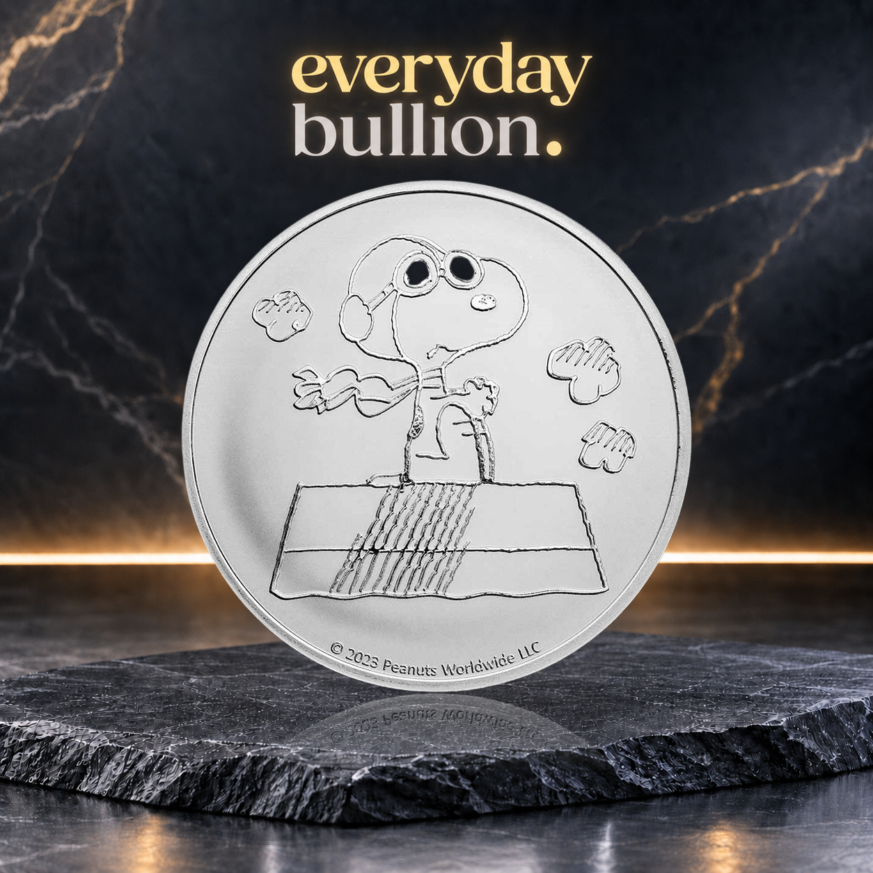 Peanuts® Snoopy Flying Ace 1oz .999 Fine Silver Round in TEP