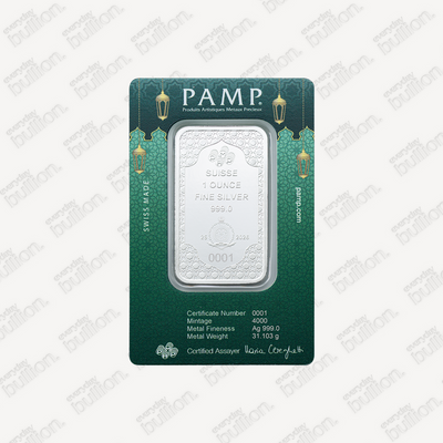 Eid Mubarak 1oz .9999 Fine Silver Bar in TEP – PAMP Suisse