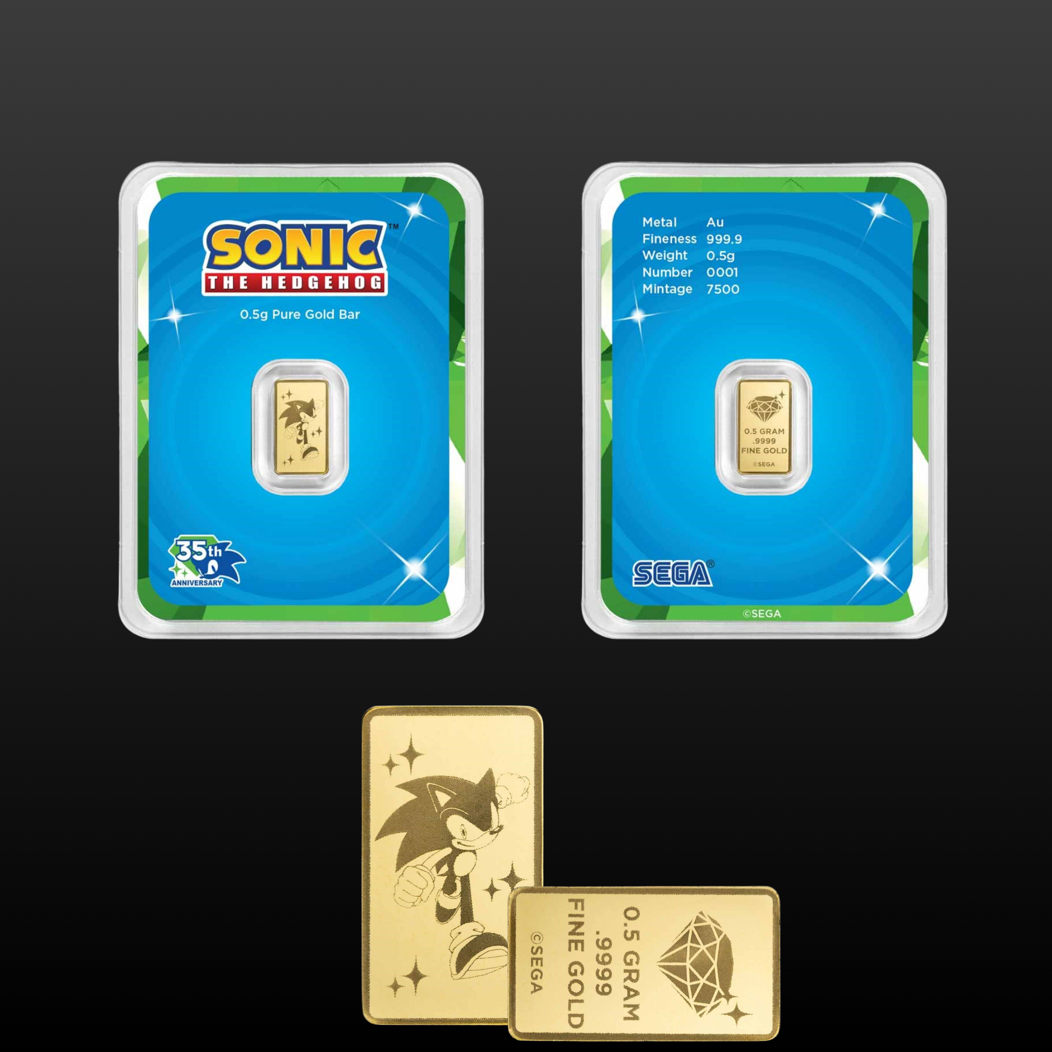 1/2 gram Gold Bar in TEP - Sonic the Hedgehog 35th Anniversary