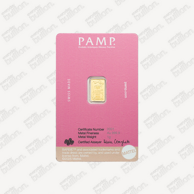 PAMP Suisse Barbie™ 1 Gram Gold Bar – .9999 Fine (in Assay, Limited Edition)