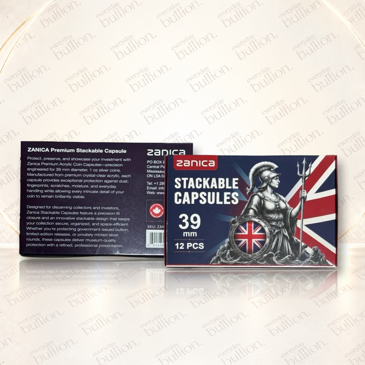 39mm Britannia Stackable Acrylic Coin Capsules – 12-Piece Flat Pack – Canada – Zanica
