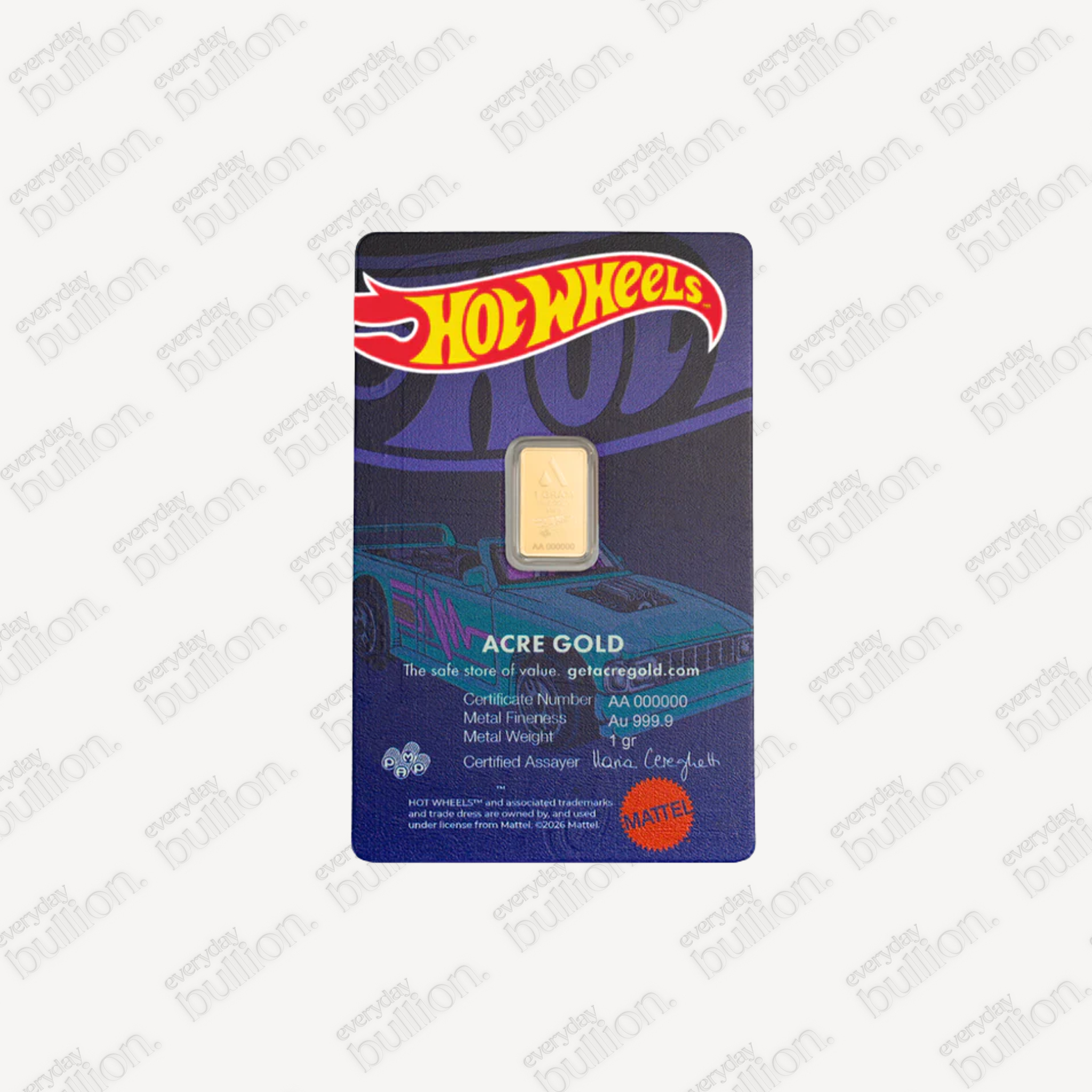 Acre 1g Hot Wheels™ Collection .9999 Fine Gold Bar