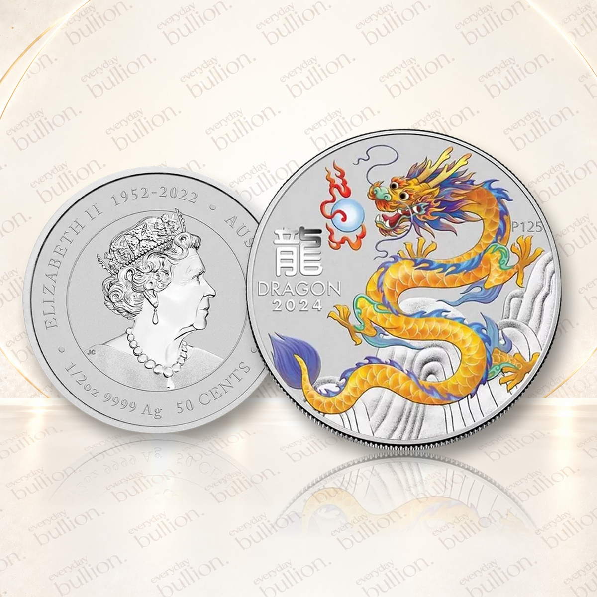 2024 Australian Lunar Series III Year of the Dragon Yellow Dragon 1/2oz .9999 Silver Coloured BU Coin in Capsule – Australia – The Perth Mint