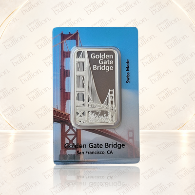 Golden Gate Bridge Historical Landmark 1oz .999 Silver Bar in Assay - Switzerland - PAMP Suisse