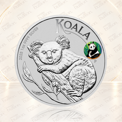 Beijing International Coin Exposition Australian Koala with Panda Privy 2025 $1 1 oz Silver Coloured Coin in Card - Australia - Perth Mint