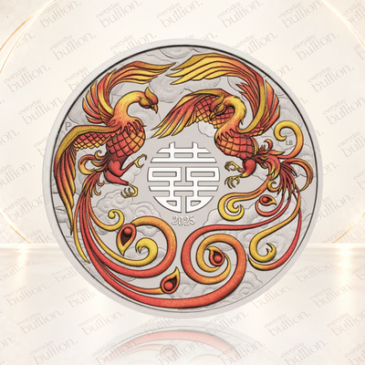 2025 Australia Double Phoenix Red & Gold 1oz .9999 Silver Coloured BU Coin in Capsule – Australia - The Perth Mint
