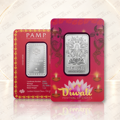 2026 Diwali Lakshmi & Sacred Cow 1oz .999 Silver Bar in Assay – United States – PAMP Suisse