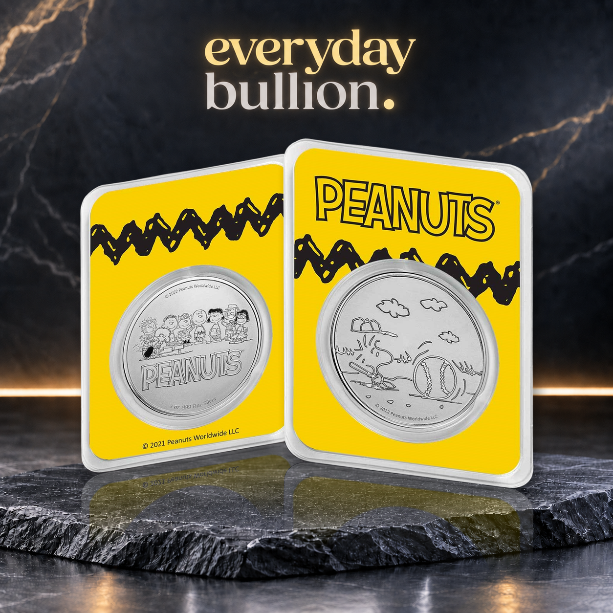 Peanuts® Baseball – Woodstock at Bat 1oz .999 Fine Silver Round in TEP
