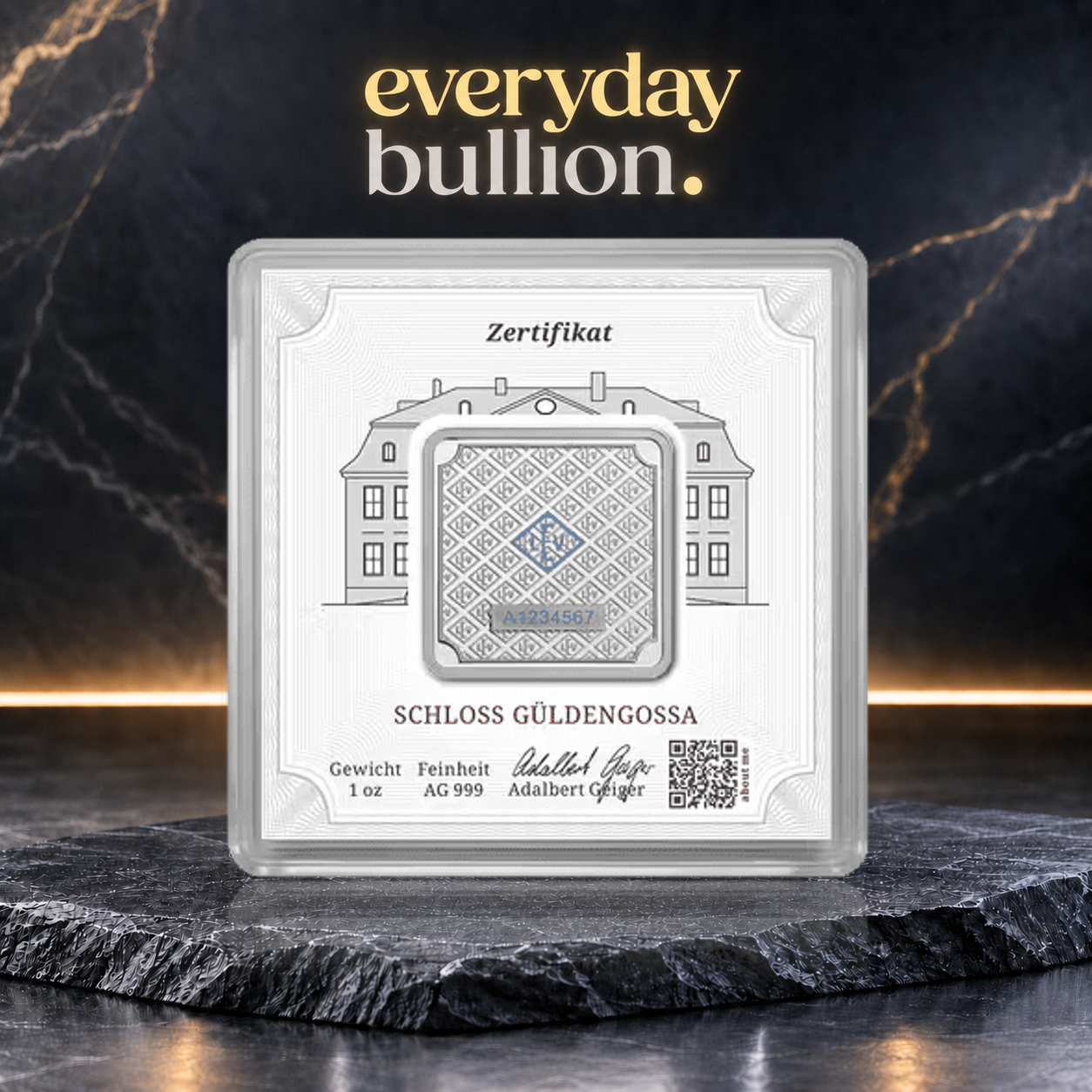 Geiger Original Square 1oz .999 Fine Silver Bar in Security Capsule with Certificate – Geiger Edelmetalle