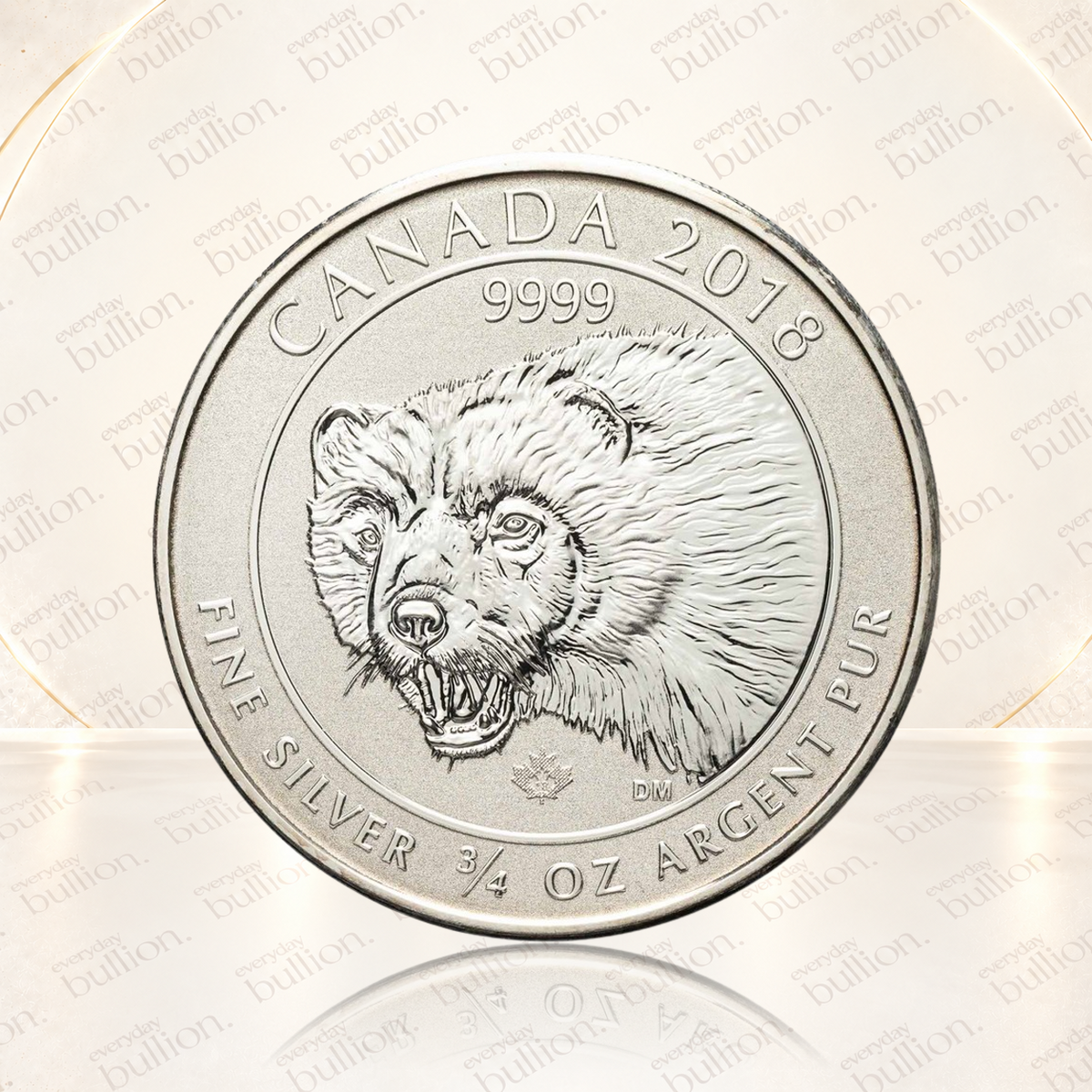 2018 Canadian Wolverine 3/4oz .9999 Silver Reverse Proof Coin – Canada – Royal Canadian Mint
