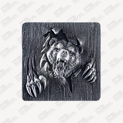 2024 South Korea Furious Beasts Bear Antiqued 2oz Silver Stacker Medal