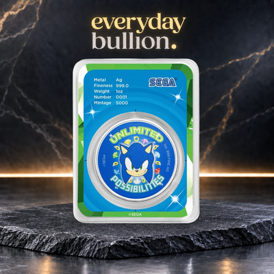 Sonic the Hedgehog™ 35th Anniversary 1oz .999 Fine Silver Colourised Round in TEP