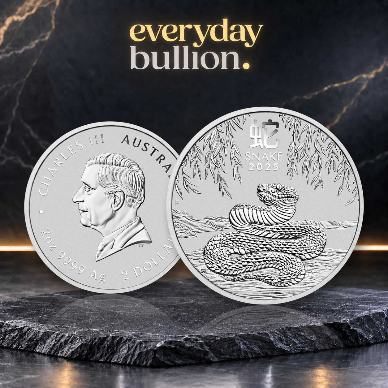 Year of the Snake 2025 2oz .9999 Fine Silver Bullion Coin in Capsule – Perth Mint