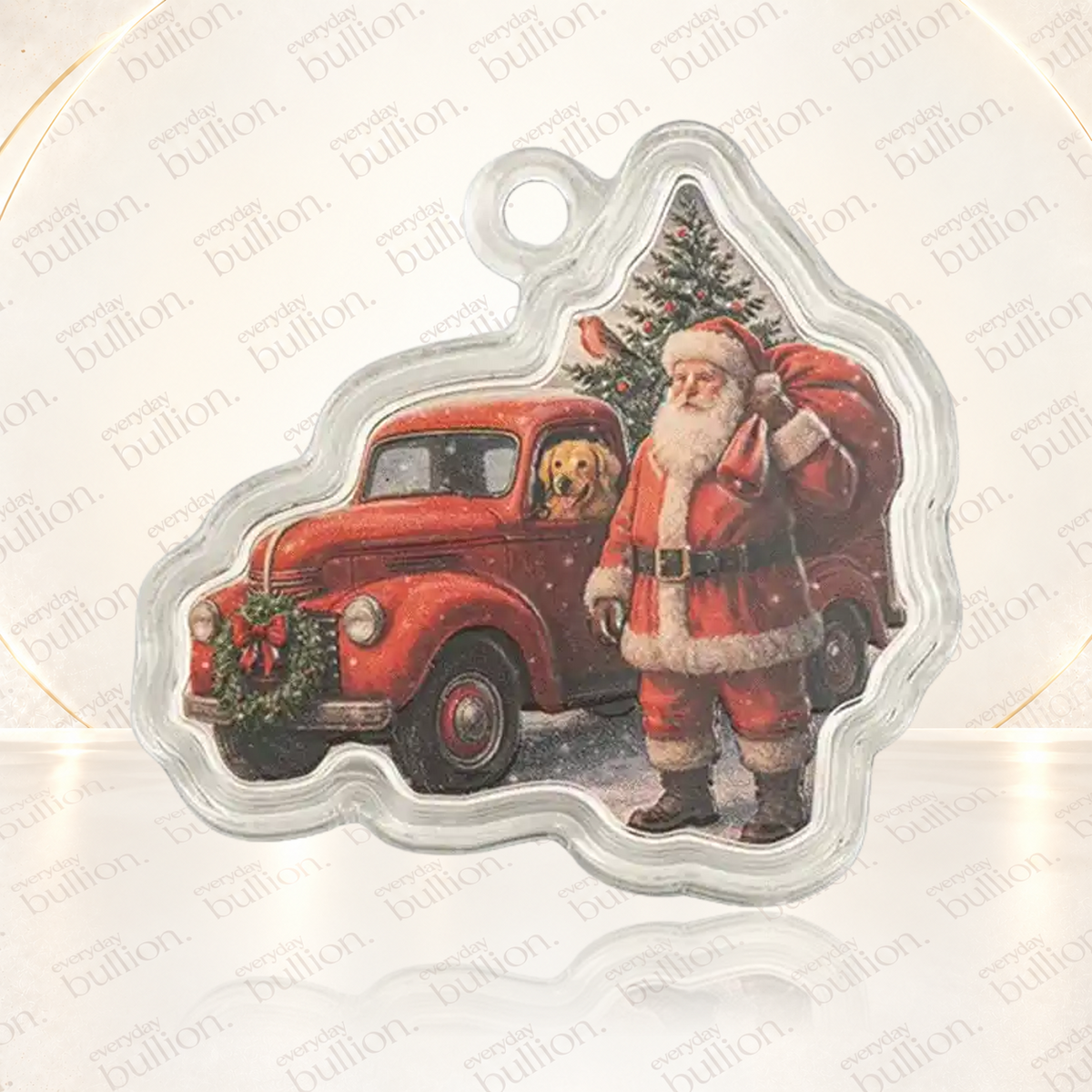2026 Santa & Red Truck $2 1oz .9999 Silver Colourised Reverse-Proof Shaped Coin in Ornament Capsule & Case – Solomon Islands – PAMP Suisse