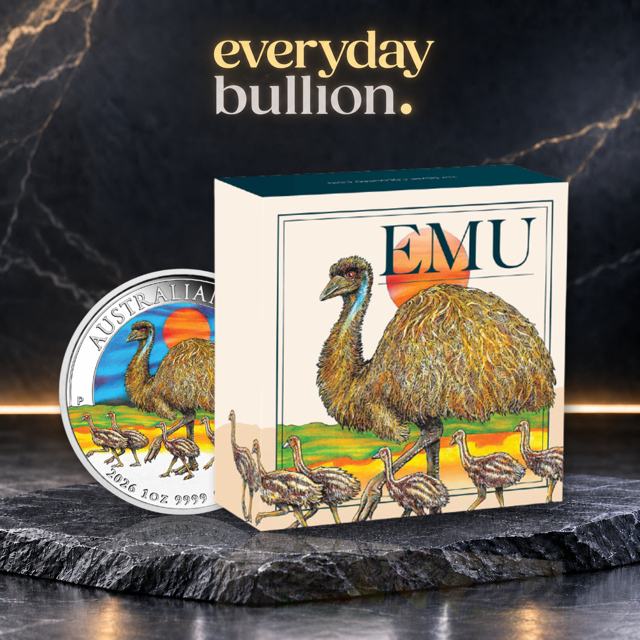 Australian Emu 2026 $1 1oz .9999 Fine Silver Coloured Coin in Box – Perth Mint