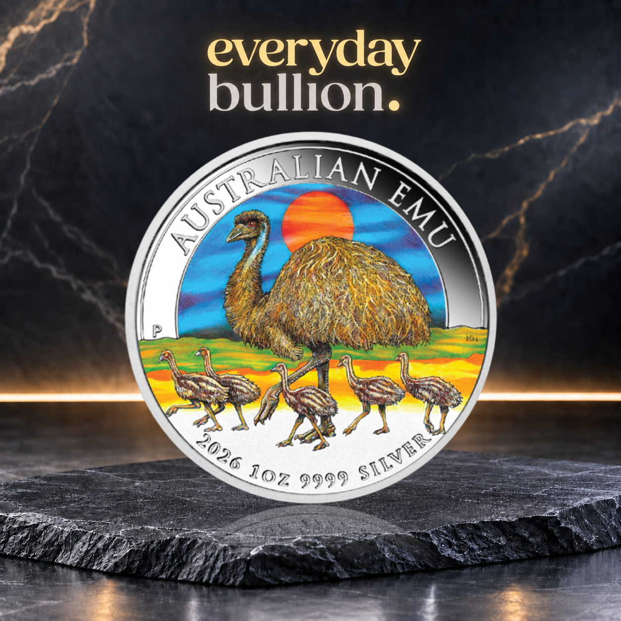 Australian Emu 2026 $1 1oz .9999 Fine Silver Coloured Coin in Box – Perth Mint