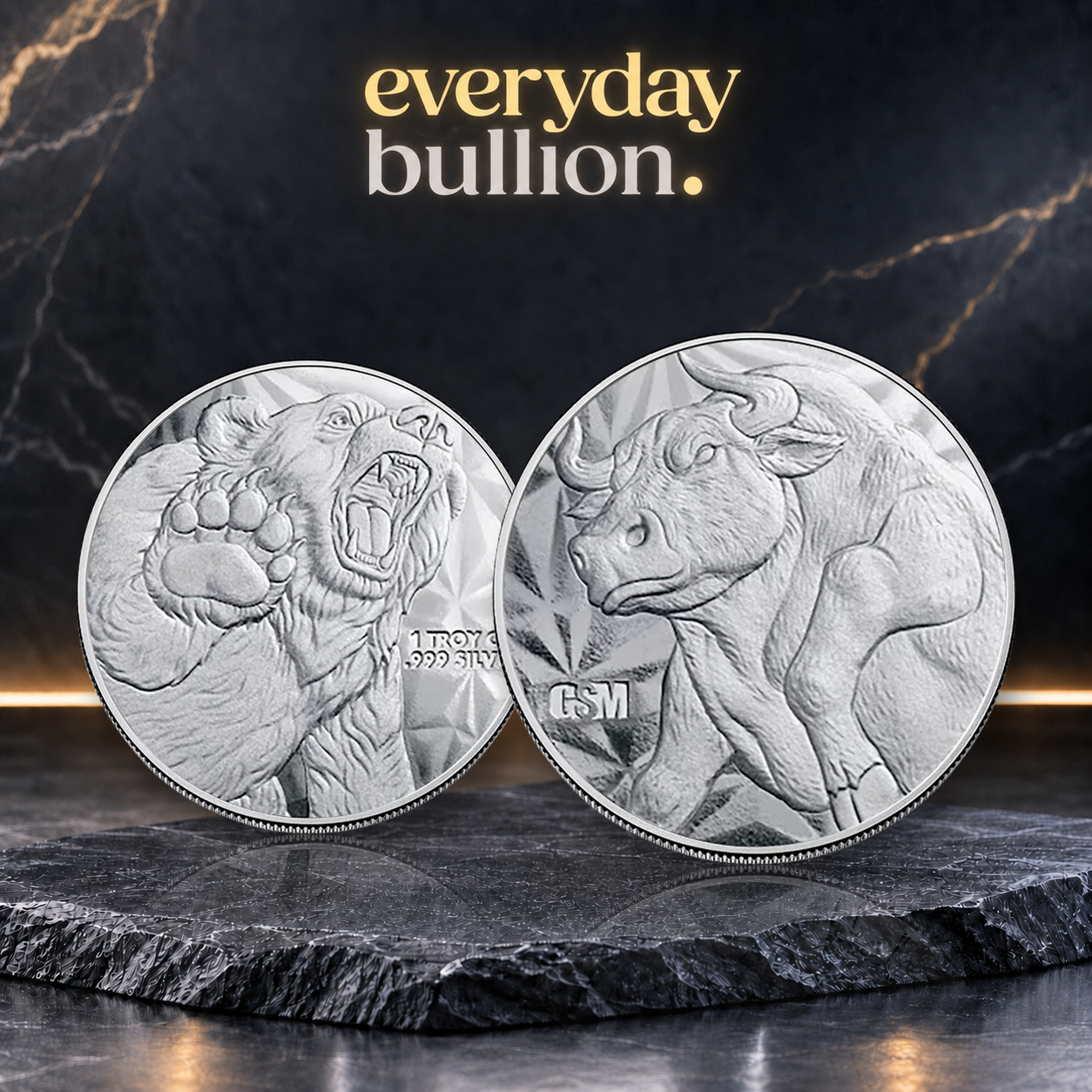 Bull & Bear 1oz .999 Fine Silver Bullion Round – Golden State Mint