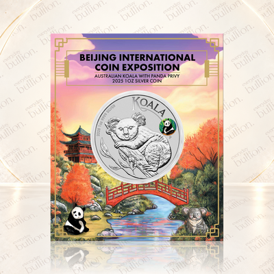 Beijing International Coin Exposition Australian Koala with Panda Privy 2025 $1 1 oz Silver Coloured Coin in Card - Australia - Perth Mint