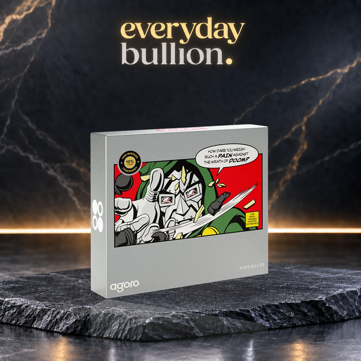 Marvel Doctor Doom Master of Menace 2026 $1 1/2oz .999 Silver Shaped Proof Blind Box – SDCC Exclusive – Niue – Agoro