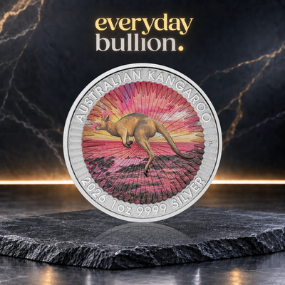 Sundowner Red Kangaroo 2026 $1 1oz .9999 Silver Coloured Coin in Card – Perth Mint