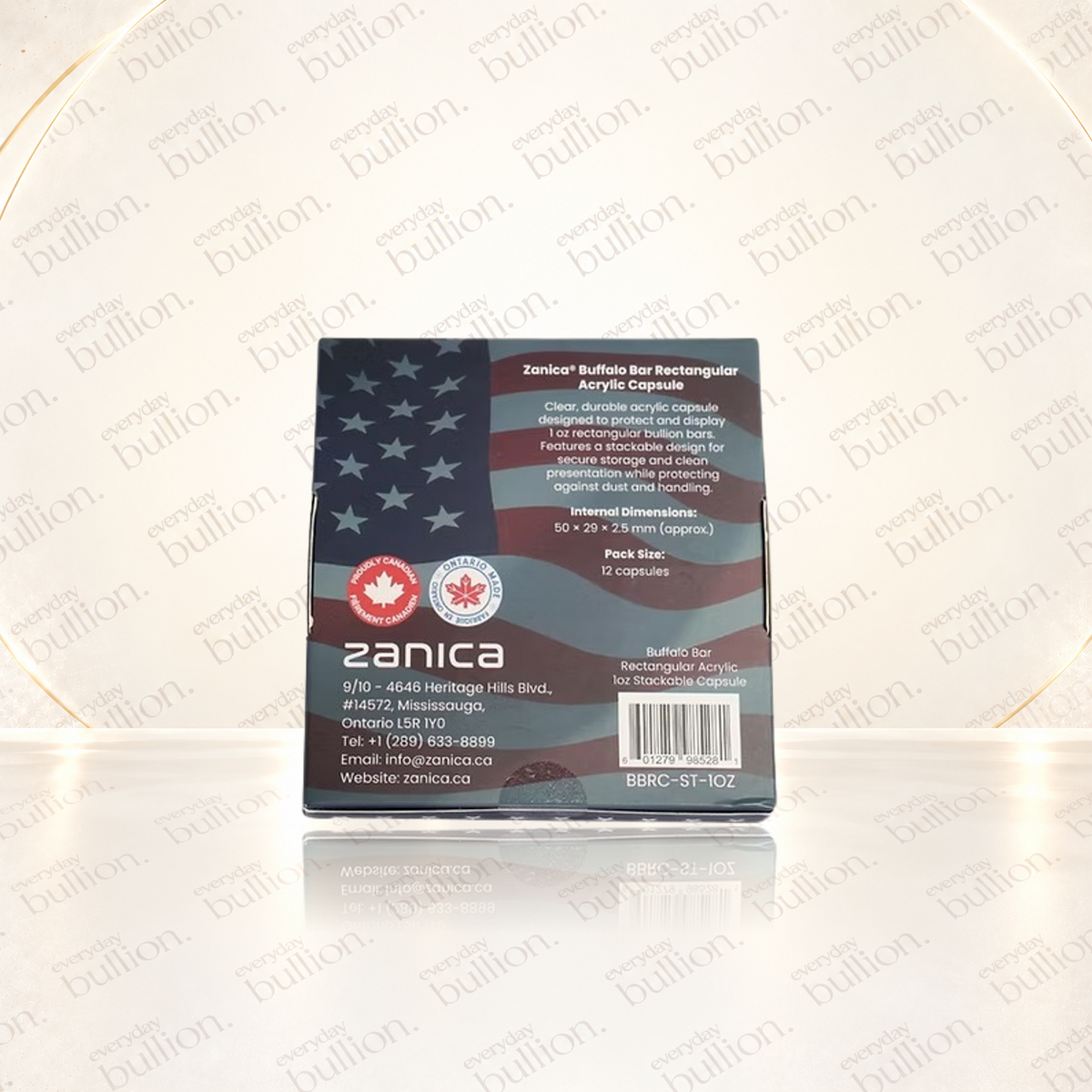 1oz Bar Stackable Acrylic Capsules – Pack of 12 – Canada – Zanica