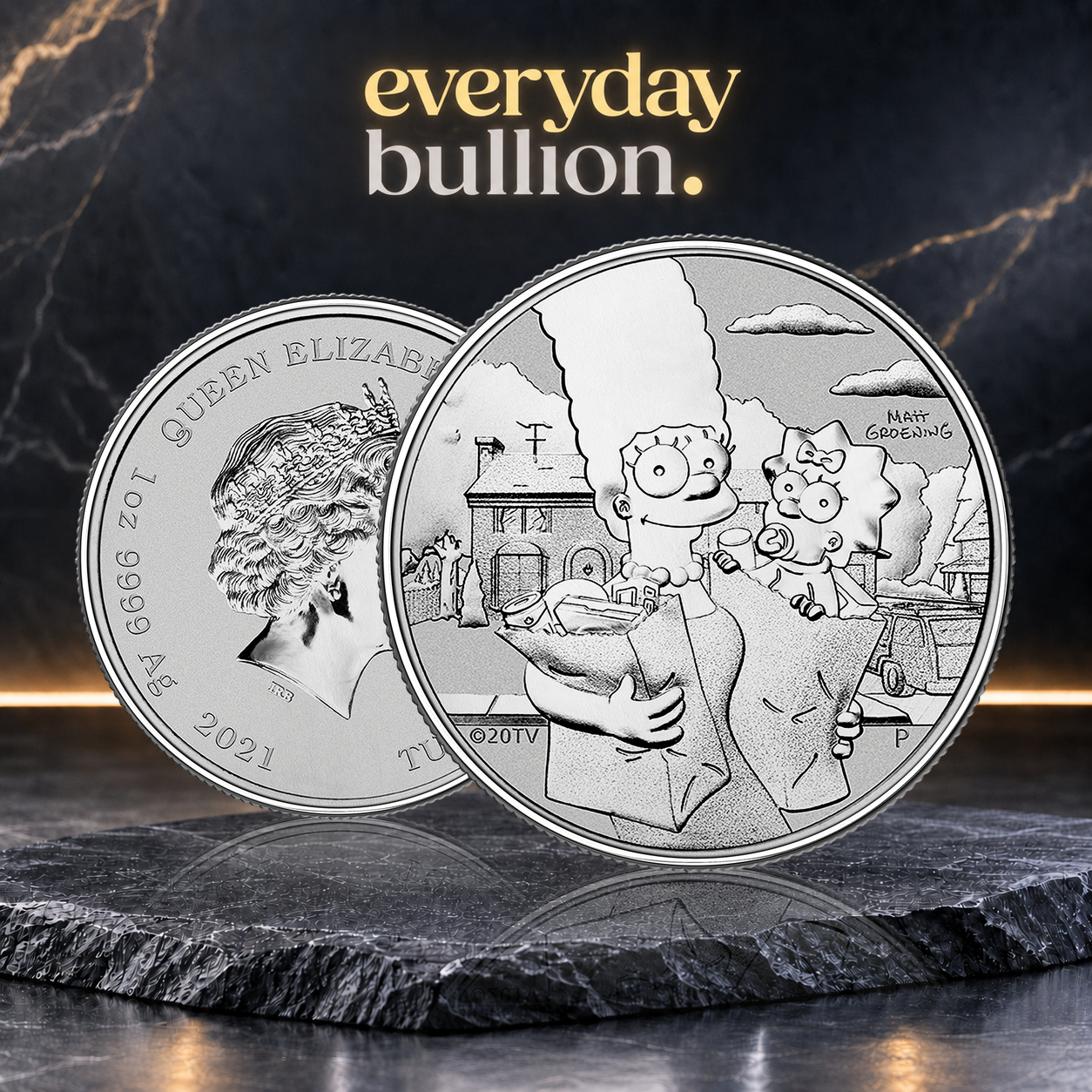 The Simpsons™ Marge & Maggie 2021 1oz .9999 Fine Silver BU Coin in Capsule – Perth Mint