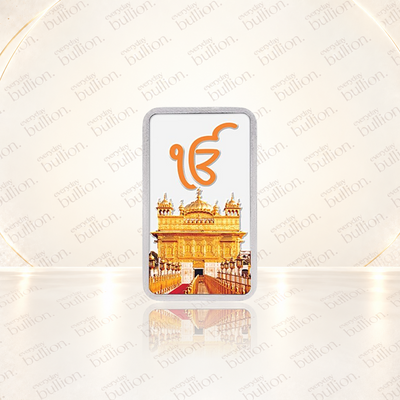20g Golden Temple .9999 Fine Silver Colourised Bar in Assay Card – India – Kundan Refinery