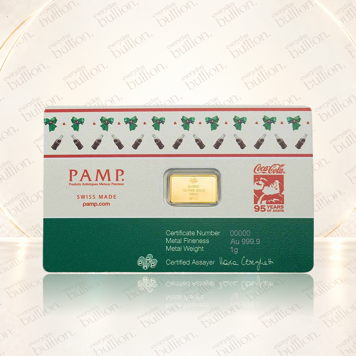 2026 Coca-Cola® Santa 95th Anniversary 1g .9999 Gold Bar in CertiPAMP™ Assay with Gift Sleeve – Switzerland – PAMP Suisse