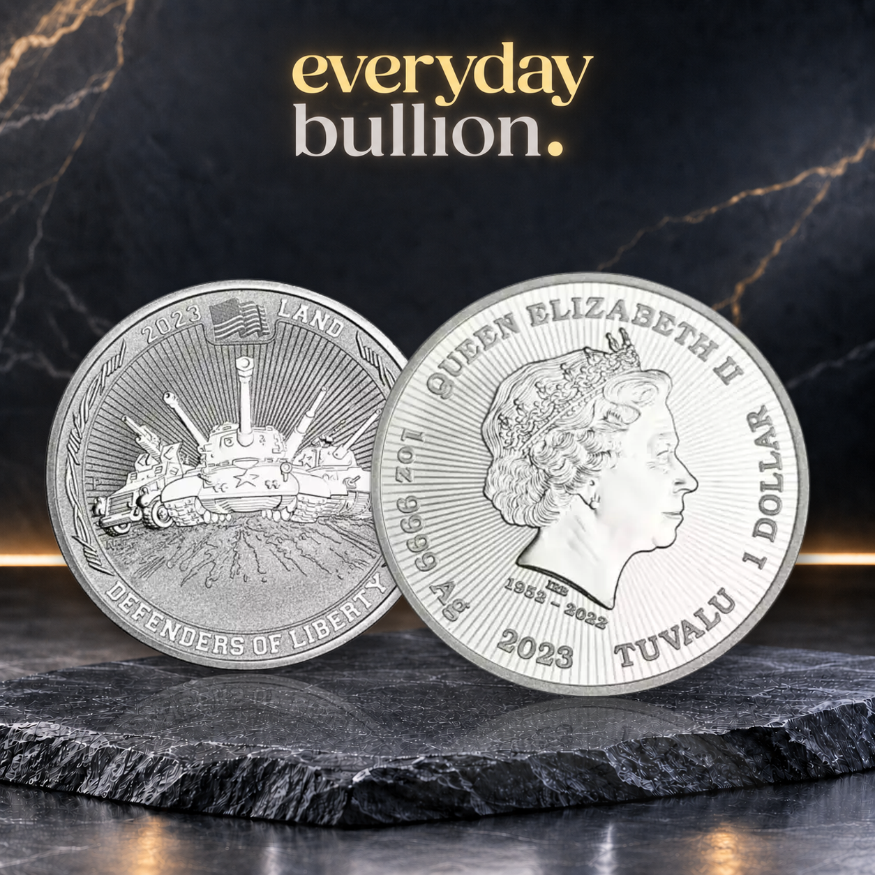 Defenders of Liberty: Land 2023 $1 1oz .9999 Fine Silver BU Coin – Tuvalu – Perth Mint