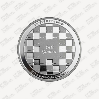 Coca-Cola® 140 Years Anniversary 1oz .999 Fine Silver Colourised Round in TEP