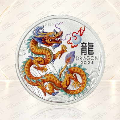 2024 Australian Lunar Series III Orange Dragon 1/2oz .9999 Silver Coloured BU Coin in Capsule – Australia – The Perth Mint