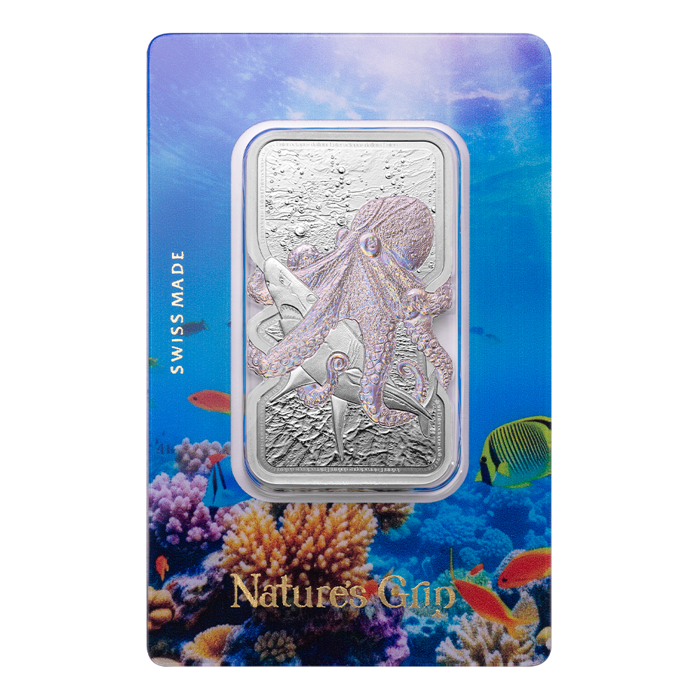 PAMP - Nature’s Grip 1oz Silver Legal Tender Bar - Giant Pacific Octopus