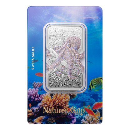 PAMP - Nature’s Grip 1oz Silver Legal Tender Bar - Giant Pacific Octopus