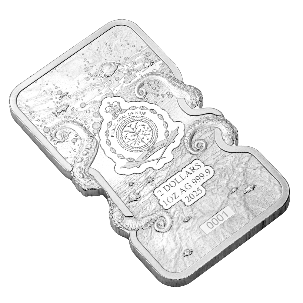 PAMP - Nature’s Grip 1oz Silver Legal Tender Bar - Giant Pacific Octopus
