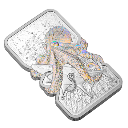 PAMP - Nature’s Grip 1oz Silver Legal Tender Bar - Giant Pacific Octopus