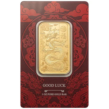 PAMP - 1 oz Gold Bar PAMP Suisse Good Luck Yellow Dragon (New in Assay)
