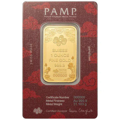 PAMP - 1 oz Gold Bar PAMP Suisse Good Luck Yellow Dragon (New in Assay)