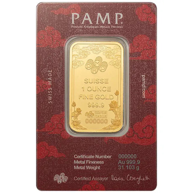 PAMP - 1 oz Gold Bar PAMP Suisse Good Luck Yellow Dragon (New in Assay)